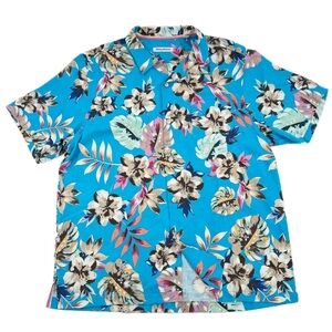Tommy Bahama Jetties Beach Blooms Island Zone Camp Shirt Blue Danube Size XL